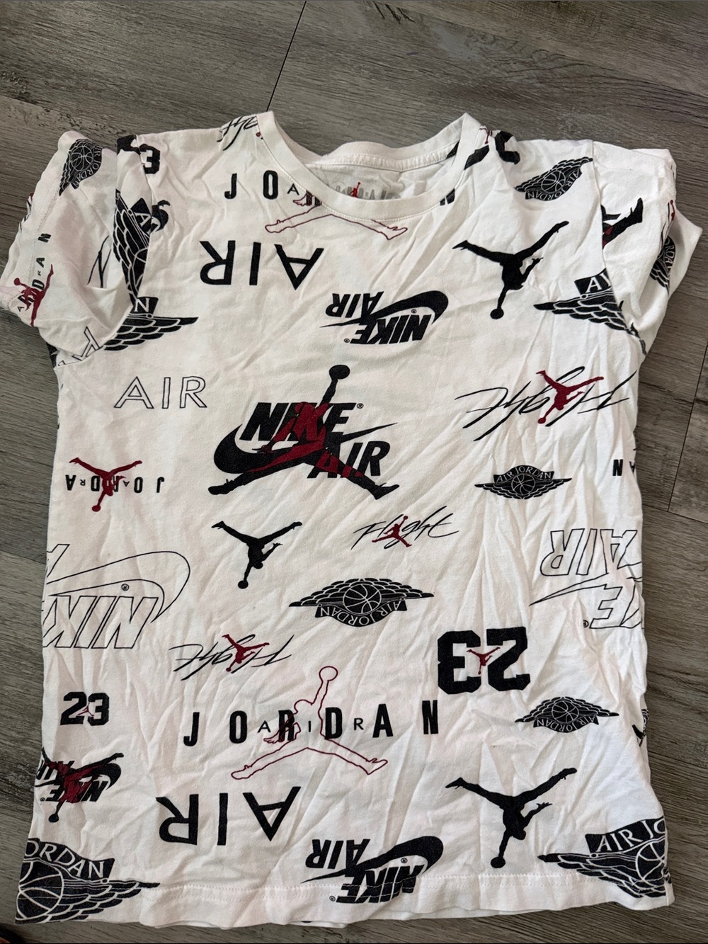Nike White Kids Allover Jordan Logo Graphic Short Sleeve Tee